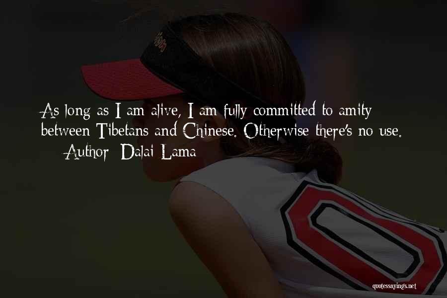 Dalai Lama Quotes: As Long As I Am Alive, I Am Fully Committed To Amity Between Tibetans And Chinese. Otherwise There's No Use.