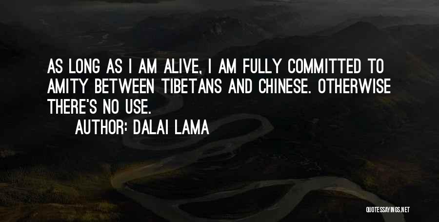 Dalai Lama Quotes: As Long As I Am Alive, I Am Fully Committed To Amity Between Tibetans And Chinese. Otherwise There's No Use.