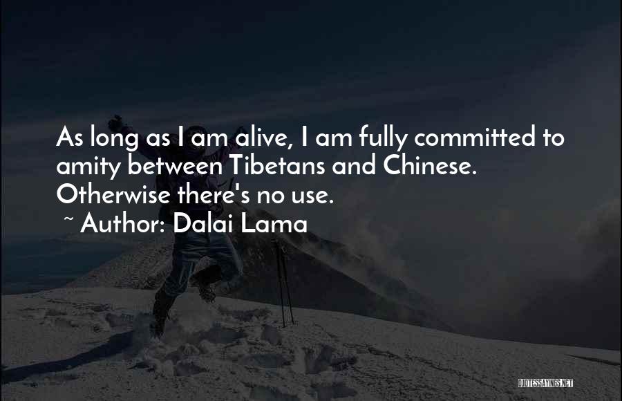 Dalai Lama Quotes: As Long As I Am Alive, I Am Fully Committed To Amity Between Tibetans And Chinese. Otherwise There's No Use.