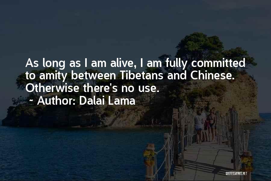 Dalai Lama Quotes: As Long As I Am Alive, I Am Fully Committed To Amity Between Tibetans And Chinese. Otherwise There's No Use.