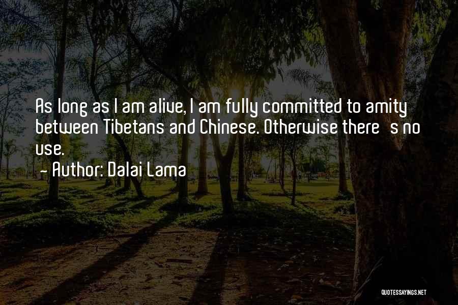 Dalai Lama Quotes: As Long As I Am Alive, I Am Fully Committed To Amity Between Tibetans And Chinese. Otherwise There's No Use.