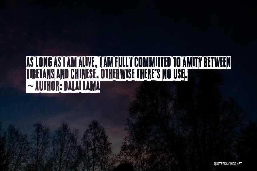 Dalai Lama Quotes: As Long As I Am Alive, I Am Fully Committed To Amity Between Tibetans And Chinese. Otherwise There's No Use.