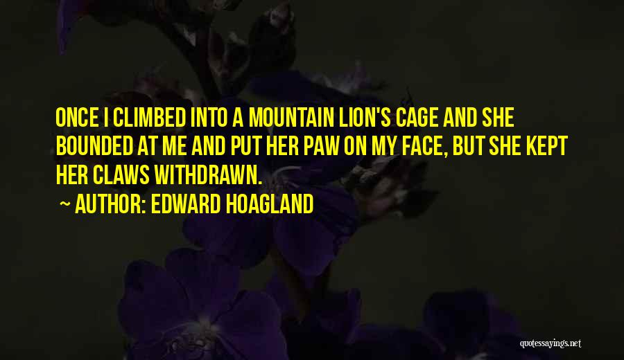 Edward Hoagland Quotes: Once I Climbed Into A Mountain Lion's Cage And She Bounded At Me And Put Her Paw On My Face,