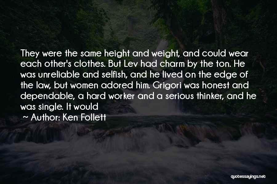 Ken Follett Quotes: They Were The Same Height And Weight, And Could Wear Each Other's Clothes. But Lev Had Charm By The Ton.