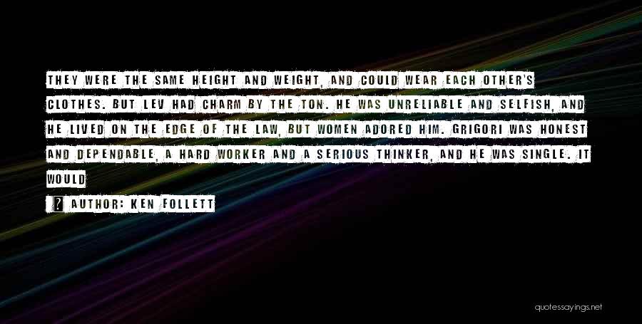 Ken Follett Quotes: They Were The Same Height And Weight, And Could Wear Each Other's Clothes. But Lev Had Charm By The Ton.