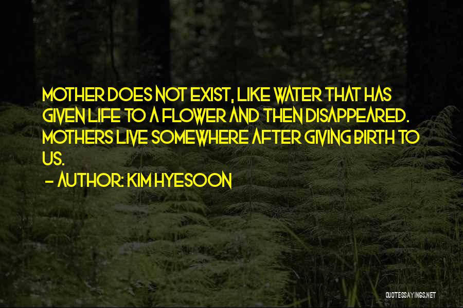 Kim Hyesoon Quotes: Mother Does Not Exist, Like Water That Has Given Life To A Flower And Then Disappeared. Mothers Live Somewhere After