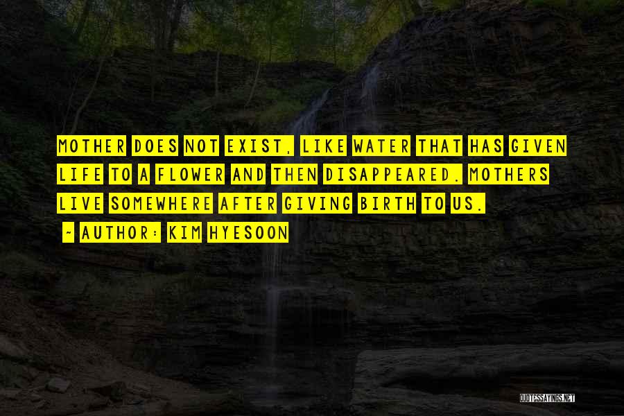 Kim Hyesoon Quotes: Mother Does Not Exist, Like Water That Has Given Life To A Flower And Then Disappeared. Mothers Live Somewhere After