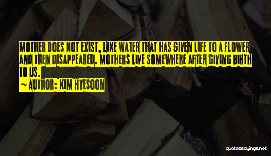 Kim Hyesoon Quotes: Mother Does Not Exist, Like Water That Has Given Life To A Flower And Then Disappeared. Mothers Live Somewhere After