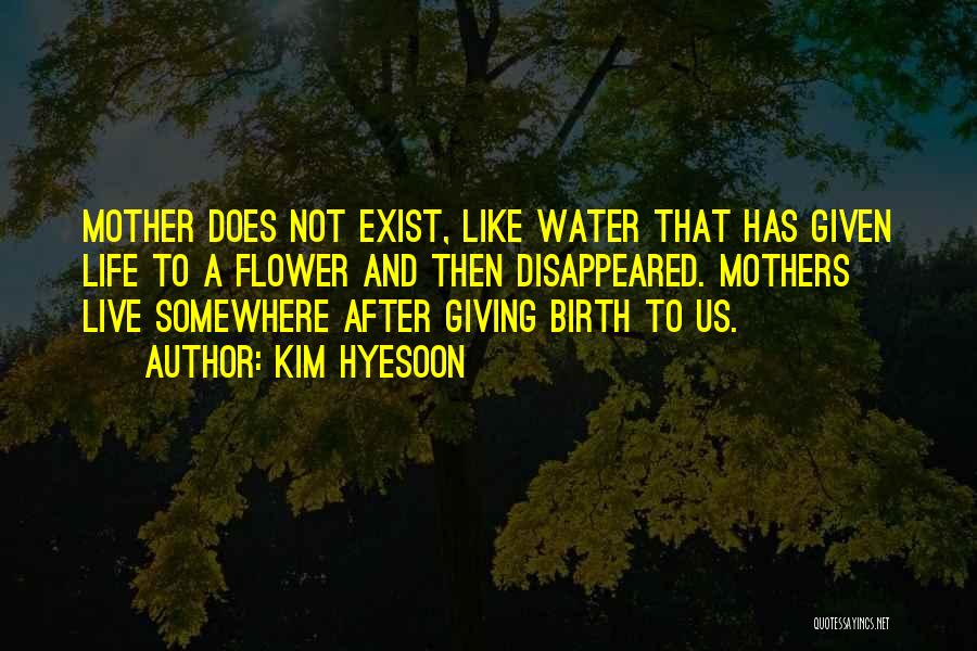 Kim Hyesoon Quotes: Mother Does Not Exist, Like Water That Has Given Life To A Flower And Then Disappeared. Mothers Live Somewhere After