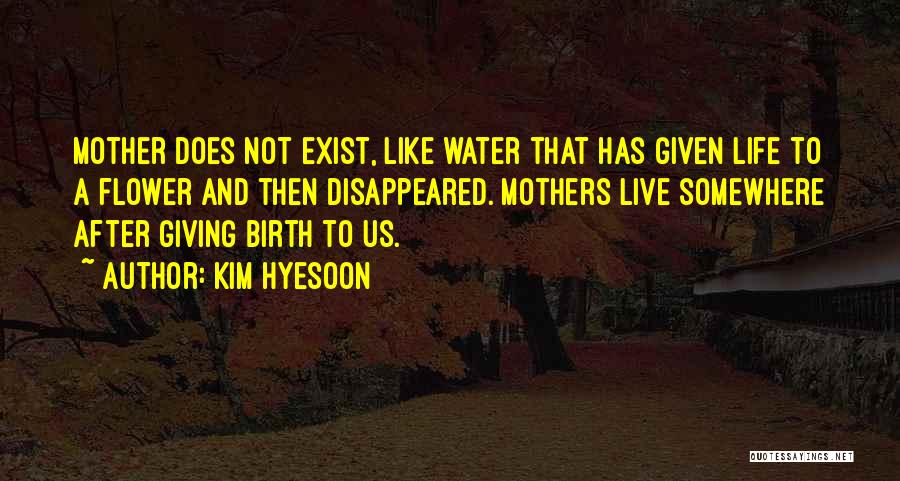 Kim Hyesoon Quotes: Mother Does Not Exist, Like Water That Has Given Life To A Flower And Then Disappeared. Mothers Live Somewhere After