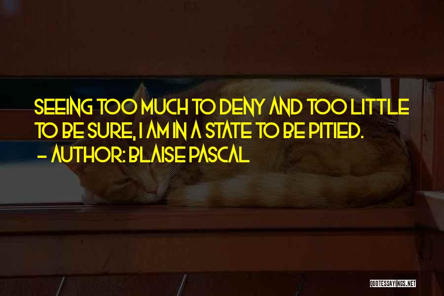 Blaise Pascal Quotes: Seeing Too Much To Deny And Too Little To Be Sure, I Am In A State To Be Pitied.