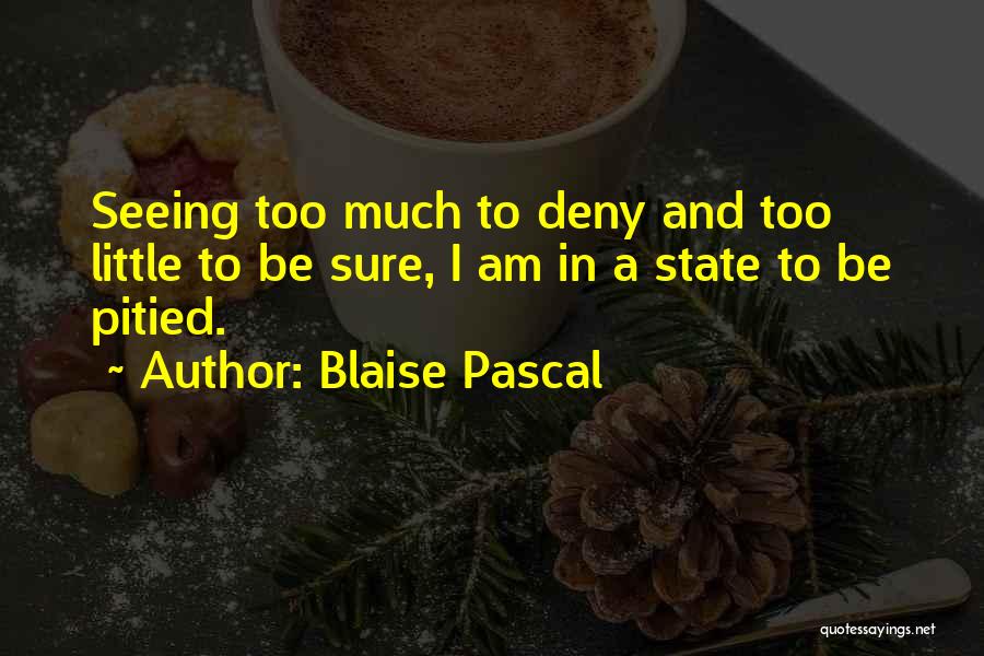 Blaise Pascal Quotes: Seeing Too Much To Deny And Too Little To Be Sure, I Am In A State To Be Pitied.