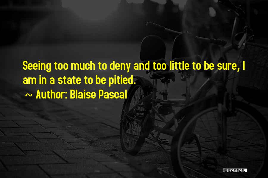 Blaise Pascal Quotes: Seeing Too Much To Deny And Too Little To Be Sure, I Am In A State To Be Pitied.