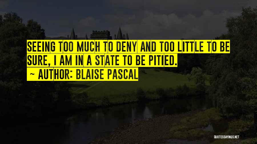 Blaise Pascal Quotes: Seeing Too Much To Deny And Too Little To Be Sure, I Am In A State To Be Pitied.