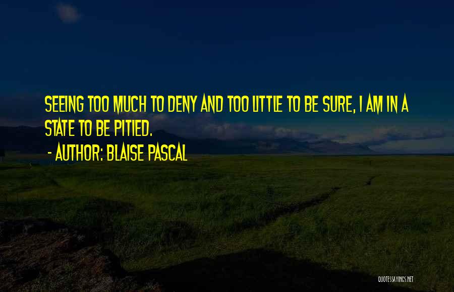 Blaise Pascal Quotes: Seeing Too Much To Deny And Too Little To Be Sure, I Am In A State To Be Pitied.