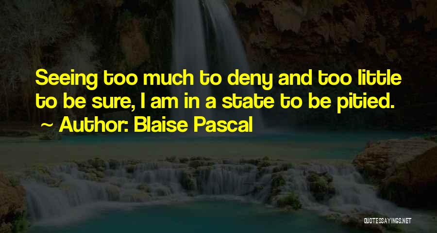 Blaise Pascal Quotes: Seeing Too Much To Deny And Too Little To Be Sure, I Am In A State To Be Pitied.