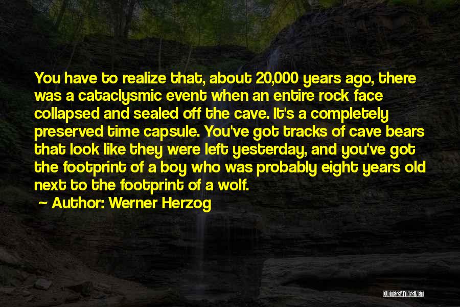 Werner Herzog Quotes: You Have To Realize That, About 20,000 Years Ago, There Was A Cataclysmic Event When An Entire Rock Face Collapsed