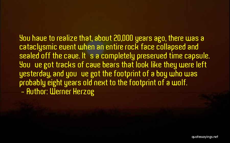Werner Herzog Quotes: You Have To Realize That, About 20,000 Years Ago, There Was A Cataclysmic Event When An Entire Rock Face Collapsed