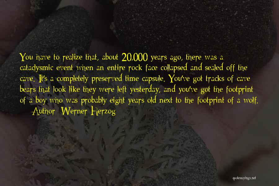 Werner Herzog Quotes: You Have To Realize That, About 20,000 Years Ago, There Was A Cataclysmic Event When An Entire Rock Face Collapsed