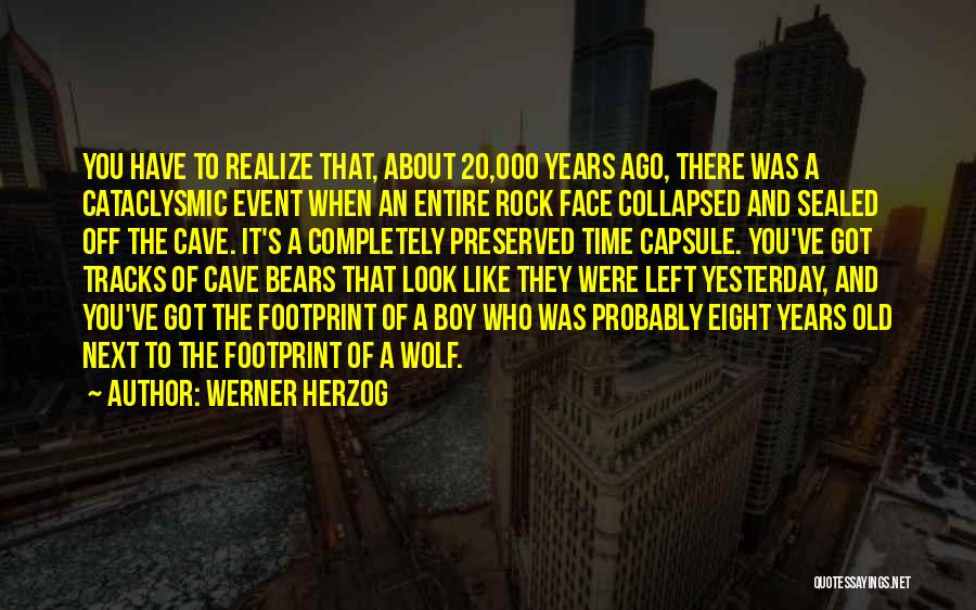 Werner Herzog Quotes: You Have To Realize That, About 20,000 Years Ago, There Was A Cataclysmic Event When An Entire Rock Face Collapsed