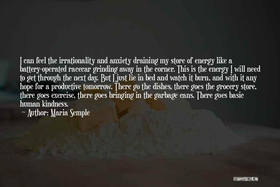 Maria Semple Quotes: I Can Feel The Irrationality And Anxiety Draining My Store Of Energy Like A Battery-operated Racecar Grinding Away In The