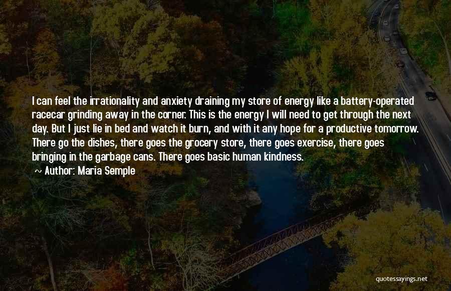 Maria Semple Quotes: I Can Feel The Irrationality And Anxiety Draining My Store Of Energy Like A Battery-operated Racecar Grinding Away In The