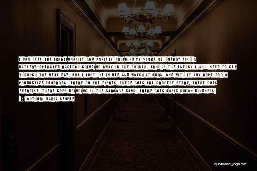 Maria Semple Quotes: I Can Feel The Irrationality And Anxiety Draining My Store Of Energy Like A Battery-operated Racecar Grinding Away In The