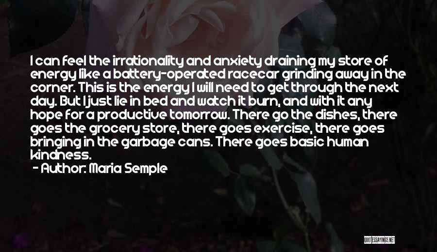 Maria Semple Quotes: I Can Feel The Irrationality And Anxiety Draining My Store Of Energy Like A Battery-operated Racecar Grinding Away In The