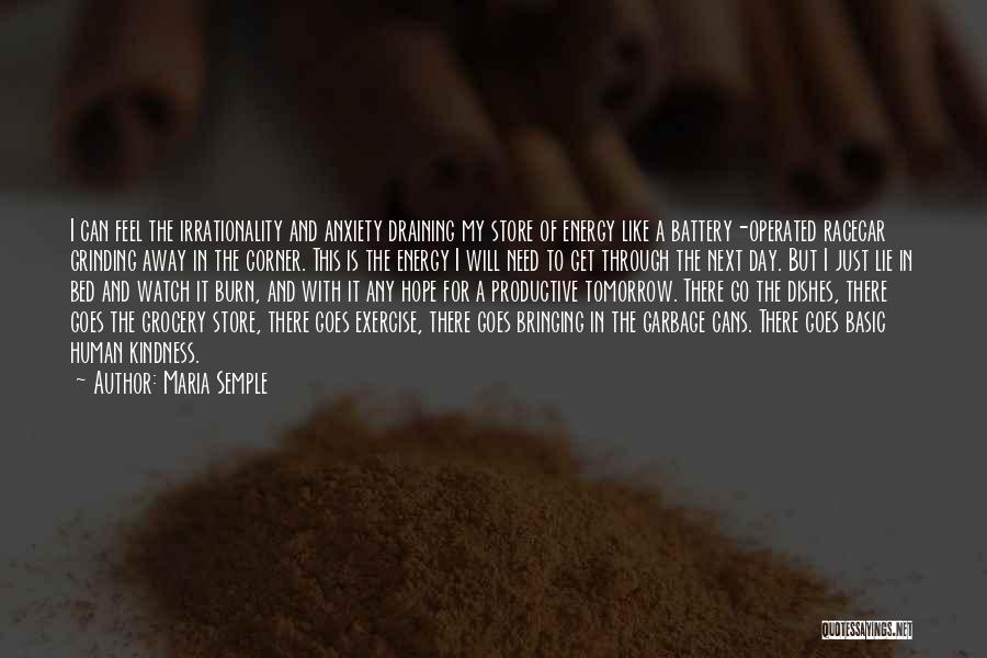 Maria Semple Quotes: I Can Feel The Irrationality And Anxiety Draining My Store Of Energy Like A Battery-operated Racecar Grinding Away In The