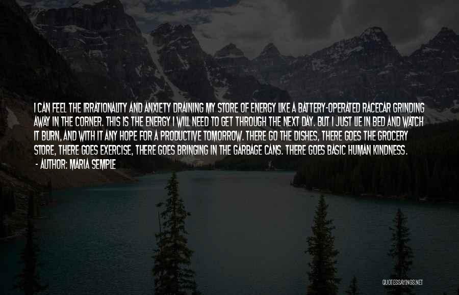 Maria Semple Quotes: I Can Feel The Irrationality And Anxiety Draining My Store Of Energy Like A Battery-operated Racecar Grinding Away In The