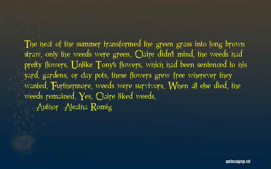 Aleatha Romig Quotes: The Heat Of The Summer Transformed The Green Grass Into Long Brown Straw, Only The Weeds Were Green. Claire Didn't