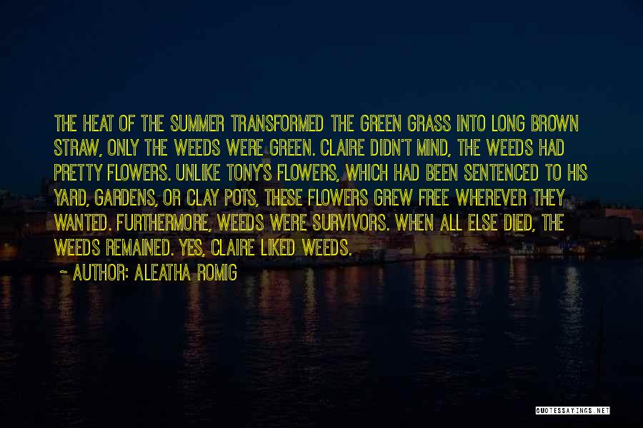 Aleatha Romig Quotes: The Heat Of The Summer Transformed The Green Grass Into Long Brown Straw, Only The Weeds Were Green. Claire Didn't