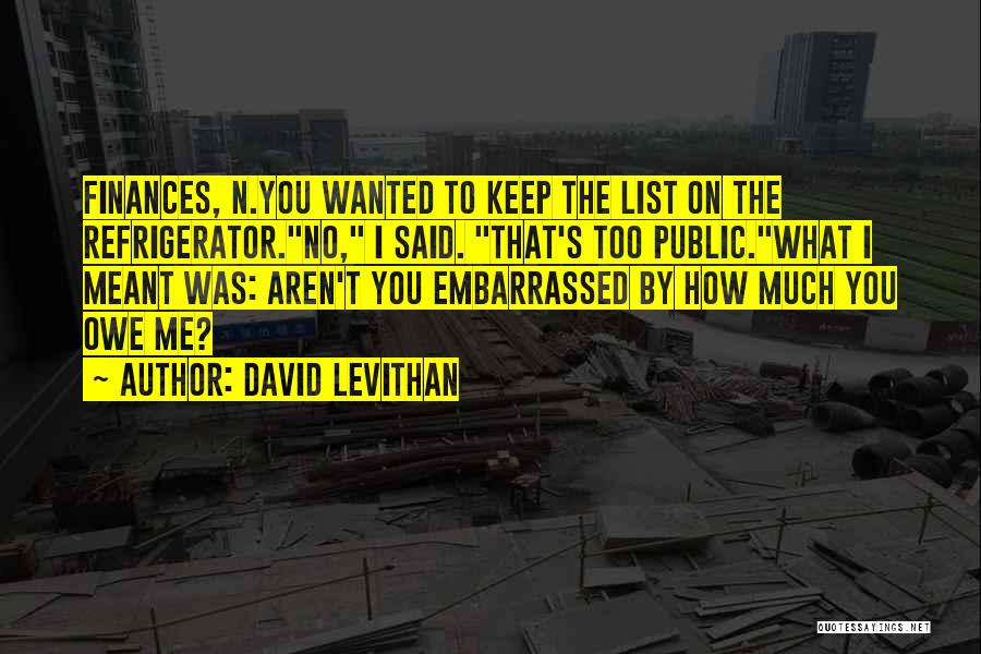 David Levithan Quotes: Finances, N.you Wanted To Keep The List On The Refrigerator.no, I Said. That's Too Public.what I Meant Was: Aren't You
