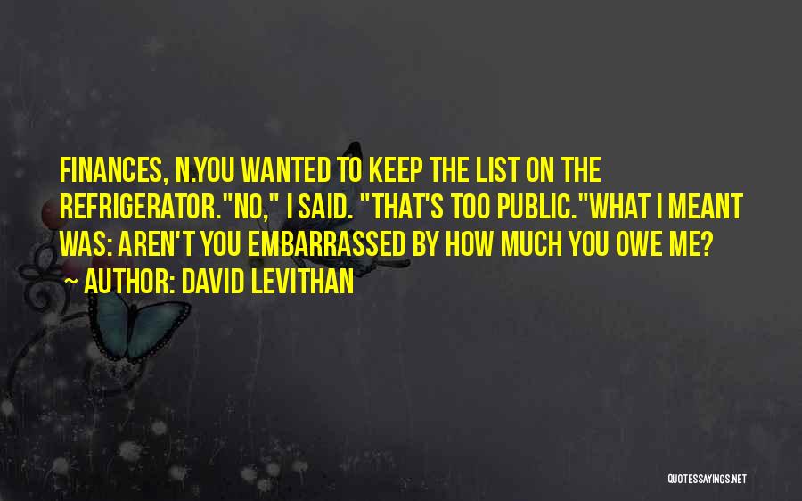 David Levithan Quotes: Finances, N.you Wanted To Keep The List On The Refrigerator.no, I Said. That's Too Public.what I Meant Was: Aren't You