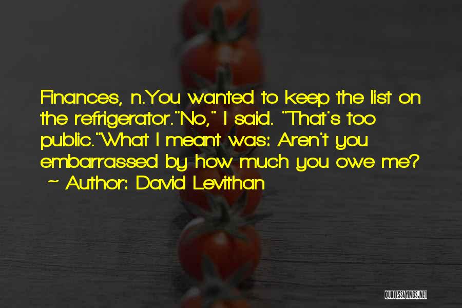 David Levithan Quotes: Finances, N.you Wanted To Keep The List On The Refrigerator.no, I Said. That's Too Public.what I Meant Was: Aren't You