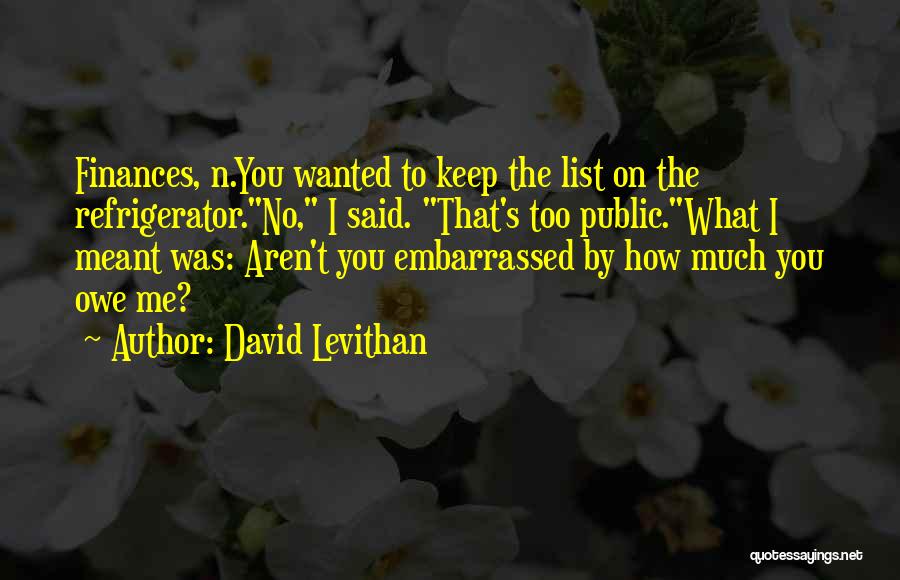 David Levithan Quotes: Finances, N.you Wanted To Keep The List On The Refrigerator.no, I Said. That's Too Public.what I Meant Was: Aren't You