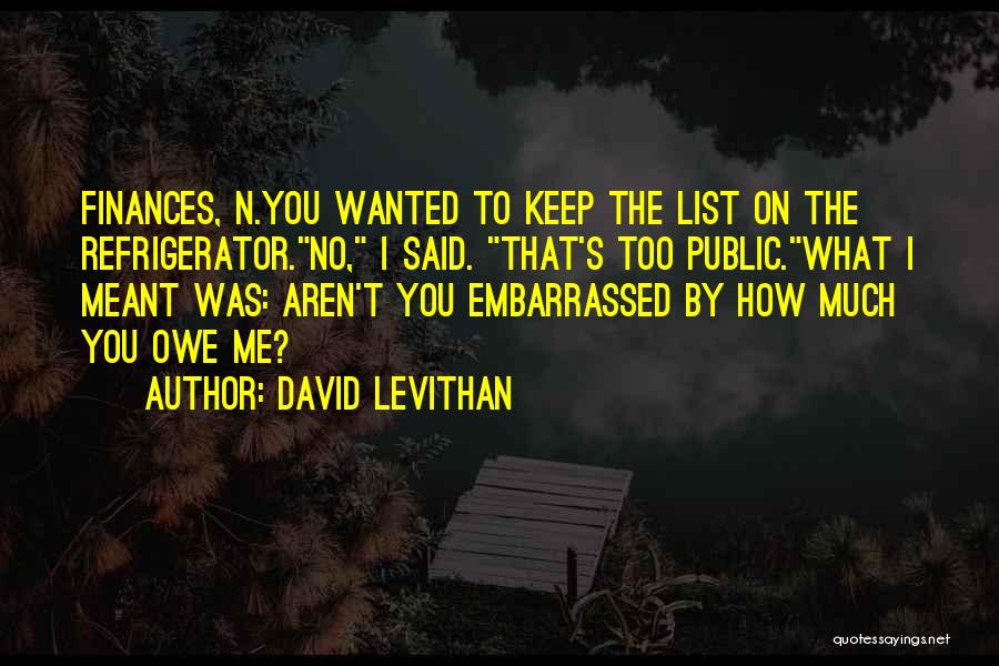 David Levithan Quotes: Finances, N.you Wanted To Keep The List On The Refrigerator.no, I Said. That's Too Public.what I Meant Was: Aren't You