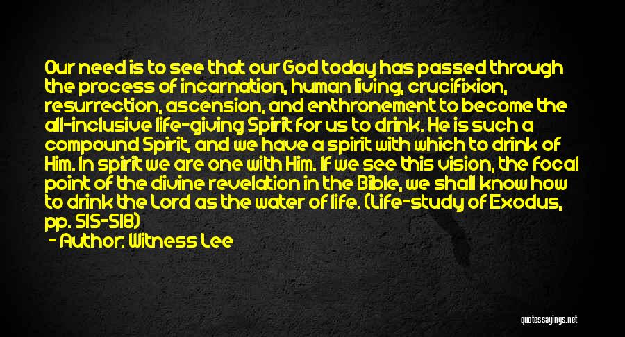 Witness Lee Quotes: Our Need Is To See That Our God Today Has Passed Through The Process Of Incarnation, Human Living, Crucifixion, Resurrection,