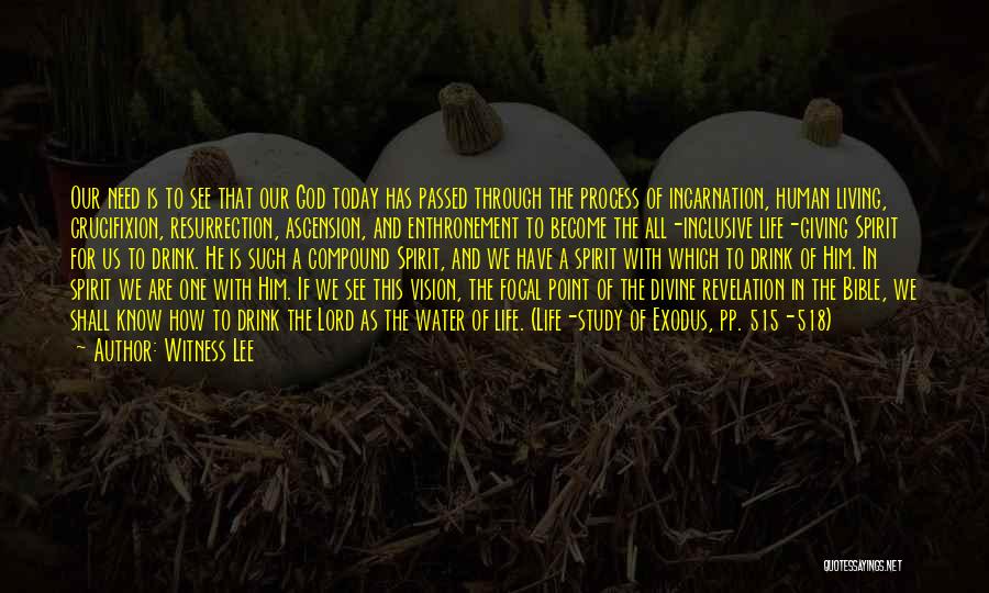 Witness Lee Quotes: Our Need Is To See That Our God Today Has Passed Through The Process Of Incarnation, Human Living, Crucifixion, Resurrection,