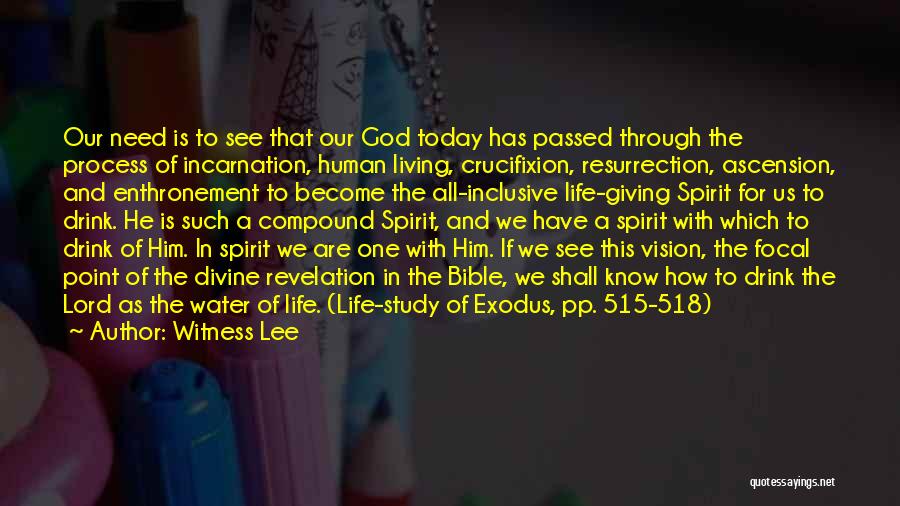 Witness Lee Quotes: Our Need Is To See That Our God Today Has Passed Through The Process Of Incarnation, Human Living, Crucifixion, Resurrection,