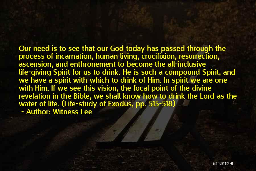 Witness Lee Quotes: Our Need Is To See That Our God Today Has Passed Through The Process Of Incarnation, Human Living, Crucifixion, Resurrection,