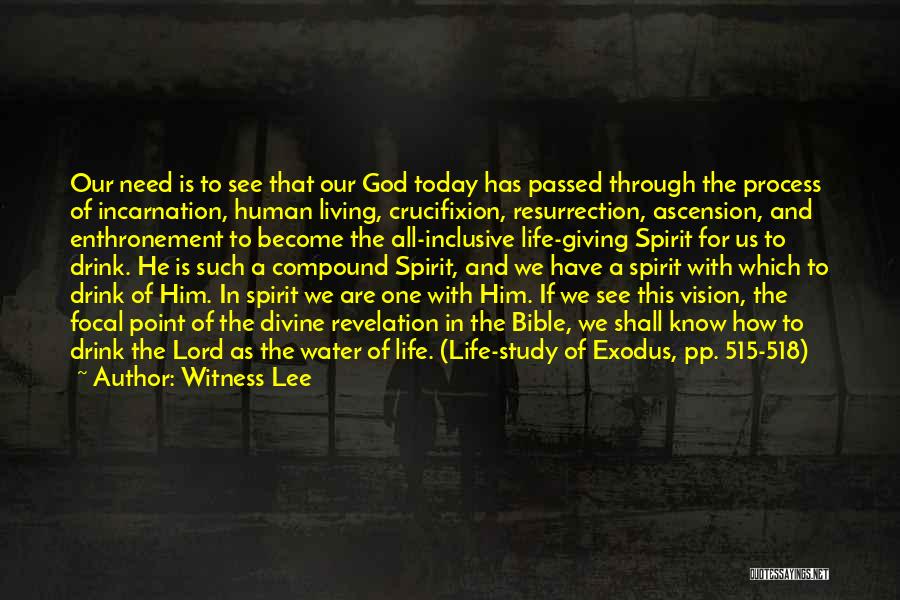 Witness Lee Quotes: Our Need Is To See That Our God Today Has Passed Through The Process Of Incarnation, Human Living, Crucifixion, Resurrection,