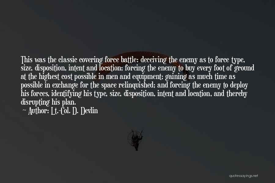 Lt.-Col. D. Devlin Quotes: This Was The Classic Covering Force Battle: Deceiving The Enemy As To Force Type, Size, Disposition, Intent And Location; Forcing