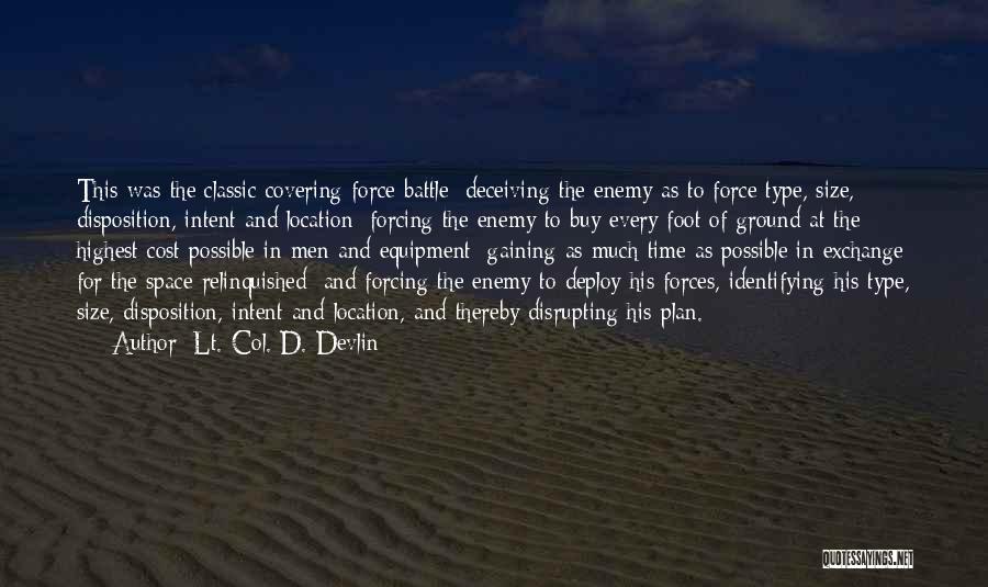 Lt.-Col. D. Devlin Quotes: This Was The Classic Covering Force Battle: Deceiving The Enemy As To Force Type, Size, Disposition, Intent And Location; Forcing