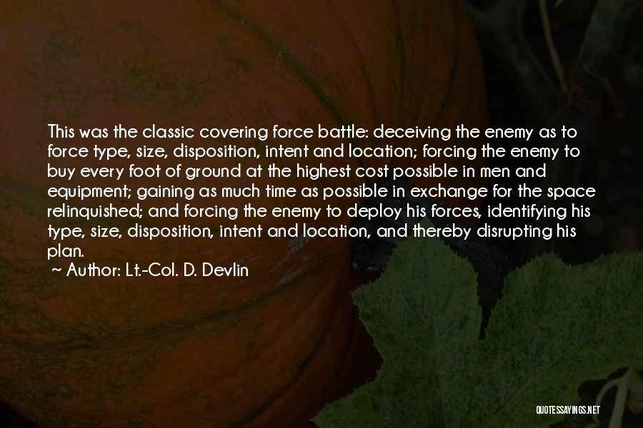 Lt.-Col. D. Devlin Quotes: This Was The Classic Covering Force Battle: Deceiving The Enemy As To Force Type, Size, Disposition, Intent And Location; Forcing