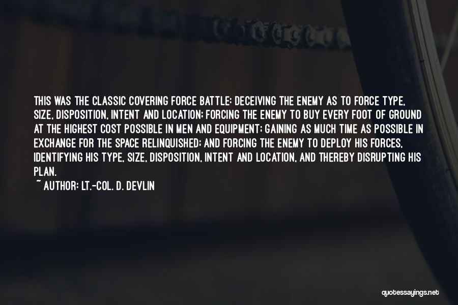 Lt.-Col. D. Devlin Quotes: This Was The Classic Covering Force Battle: Deceiving The Enemy As To Force Type, Size, Disposition, Intent And Location; Forcing