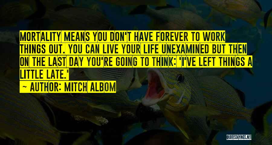 Mitch Albom Quotes: Mortality Means You Don't Have Forever To Work Things Out. You Can Live Your Life Unexamined But Then On The