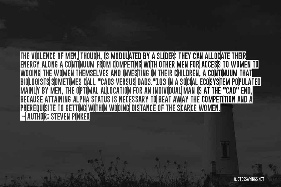 Steven Pinker Quotes: The Violence Of Men, Though, Is Modulated By A Slider: They Can Allocate Their Energy Along A Continuum From Competing