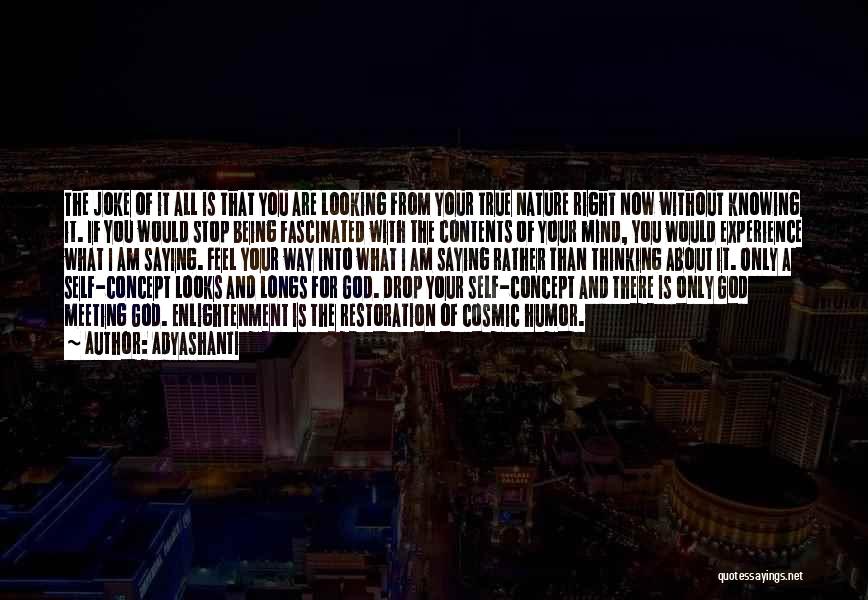 Adyashanti Quotes: The Joke Of It All Is That You Are Looking From Your True Nature Right Now Without Knowing It. If