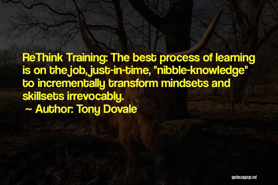 Tony Dovale Quotes: Rethink Training: The Best Process Of Learning Is On The Job, Just-in-time, Nibble-knowledge To Incrementally Transform Mindsets And Skillsets Irrevocably.